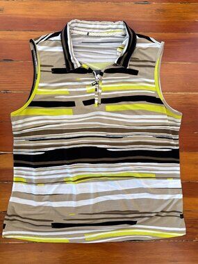 DKNY Striped Sleeveless Half-Zip Rave Golf Top with Collar Y2K MEDIUM